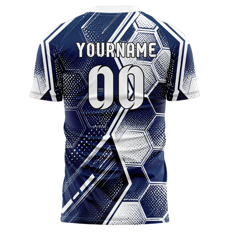 Marineblau klassisches Rauten hexagonale Panels Design 01-0430 individuelles Fußballtrikot back