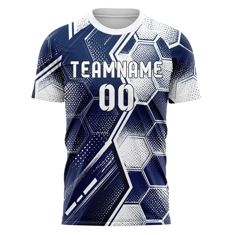 Marineblau klassisches Rauten hexagonale Panels Design 01-0430 individuelles Fußballtrikot front