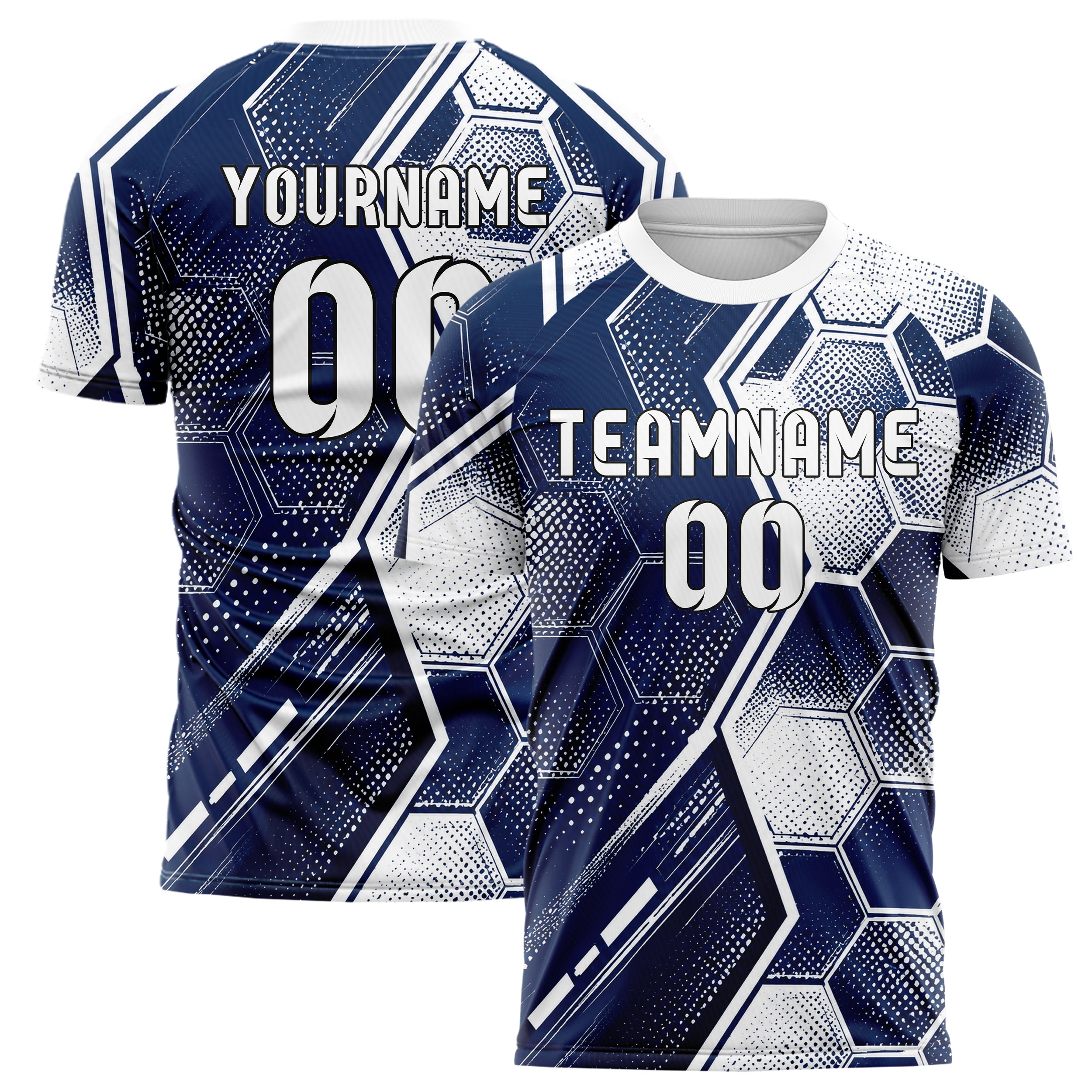 Marineblau klassisches Rauten hexagonale Panels Design 01-0430 individuelles Fußballtrikot main