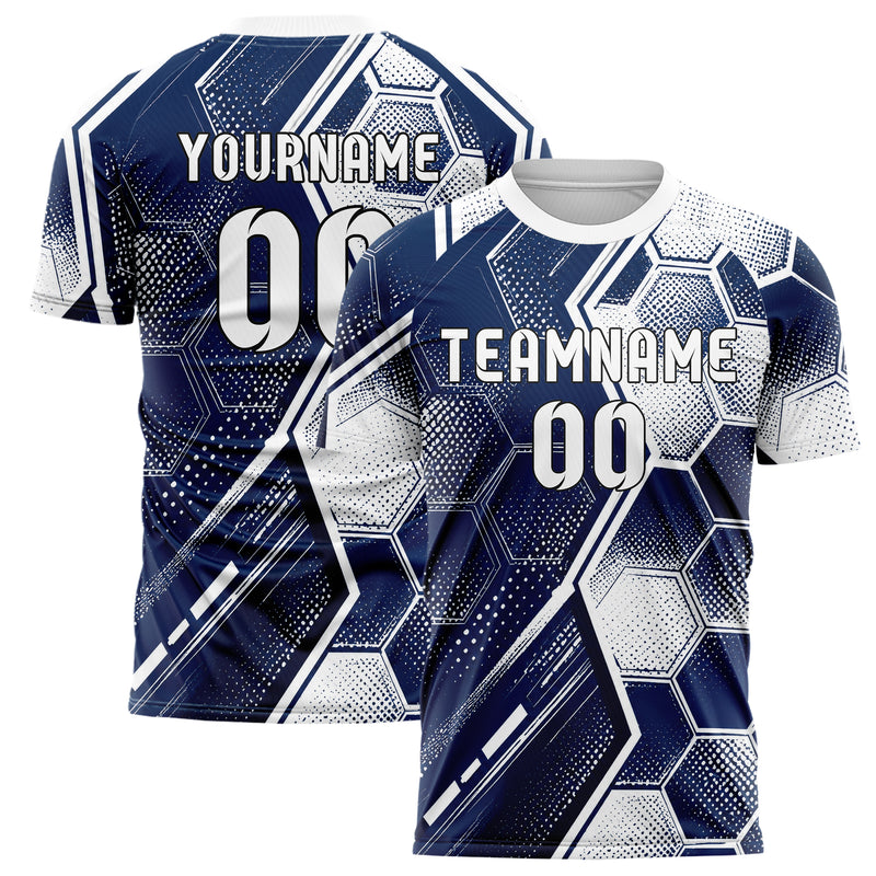 Marineblau klassisches Rauten hexagonale Panels Design 01-0430 individuelles Fußballtrikot main