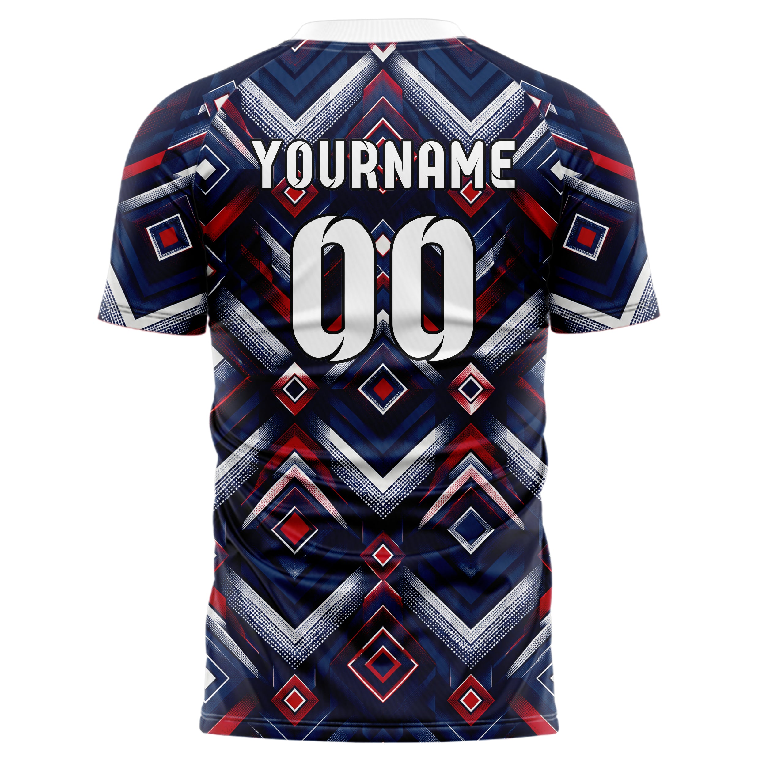 Marineblau klassisches Rauten Layered 3D Rhombus Design 01-0083 individuelles Fußballtrikot back