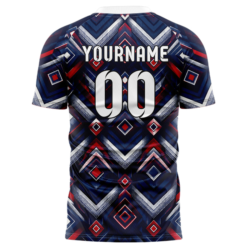 Marineblau klassisches Rauten Layered 3D Rhombus Design 01-0083 individuelles Fußballtrikot back