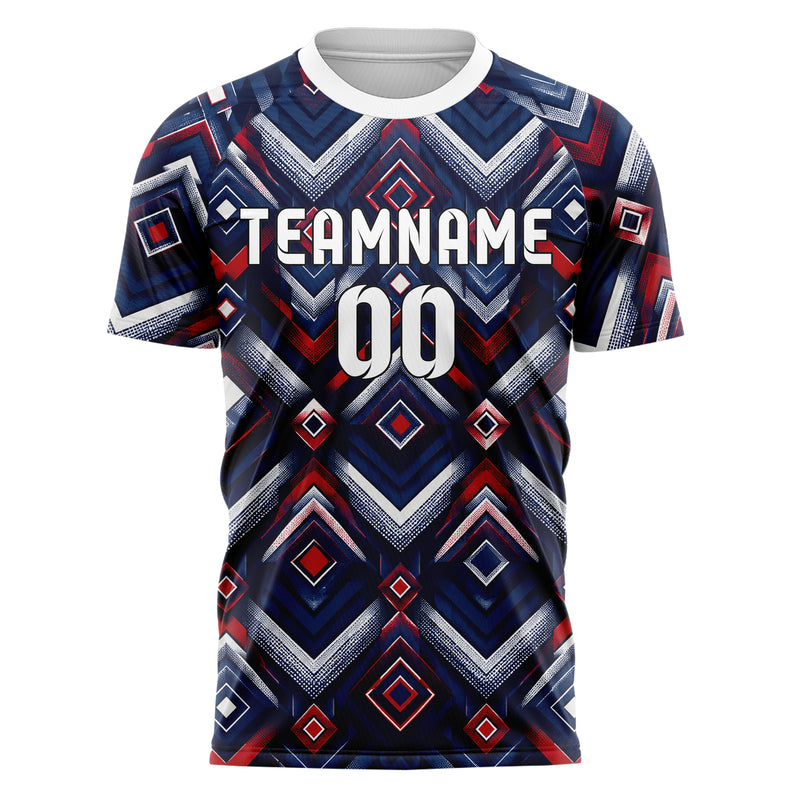 Marineblau klassisches Rauten Layered 3D Rhombus Design 01-0083 individuelles Fußballtrikot front