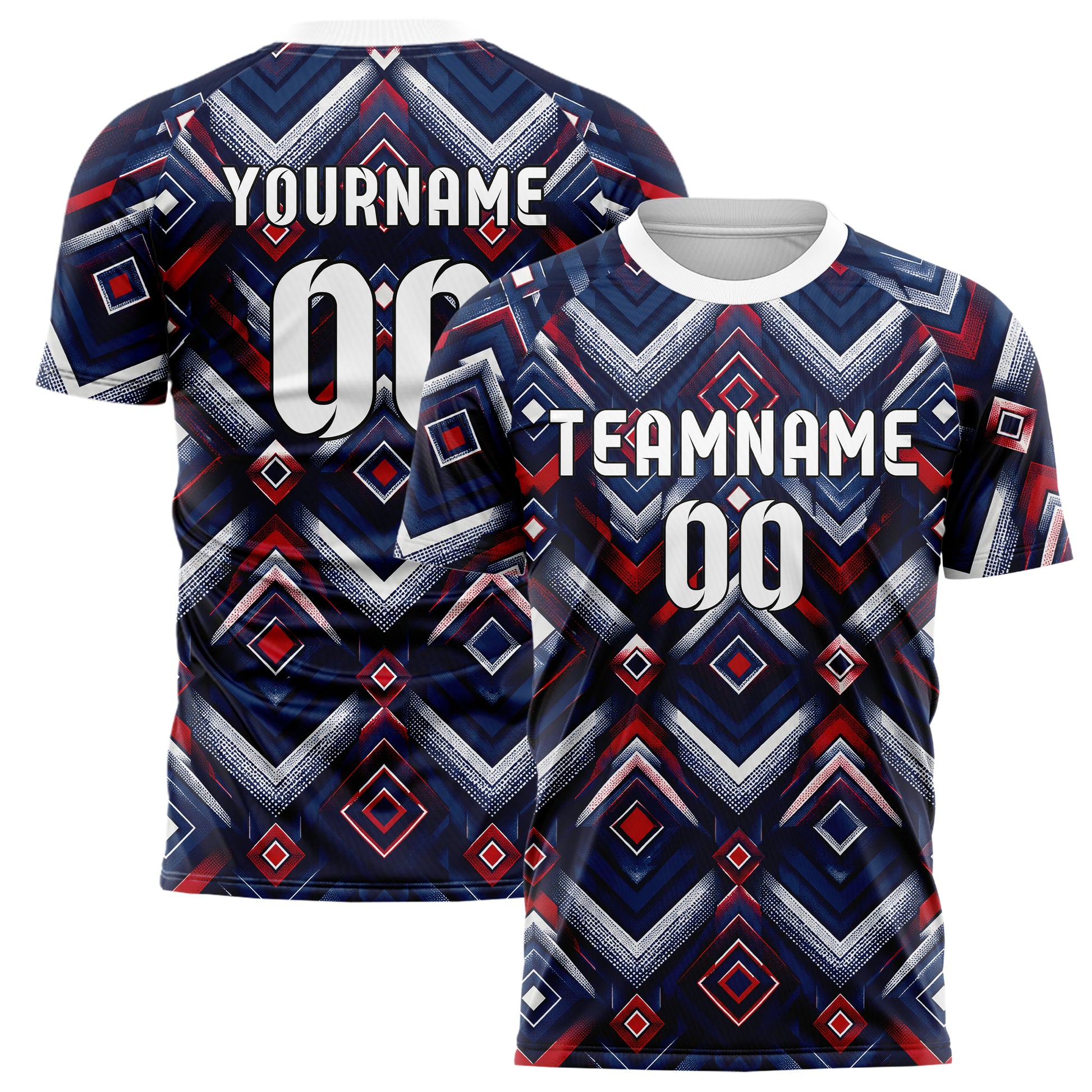 Marineblau klassisches Rauten Layered 3D Rhombus Design 01-0083 individuelles Fußballtrikot main