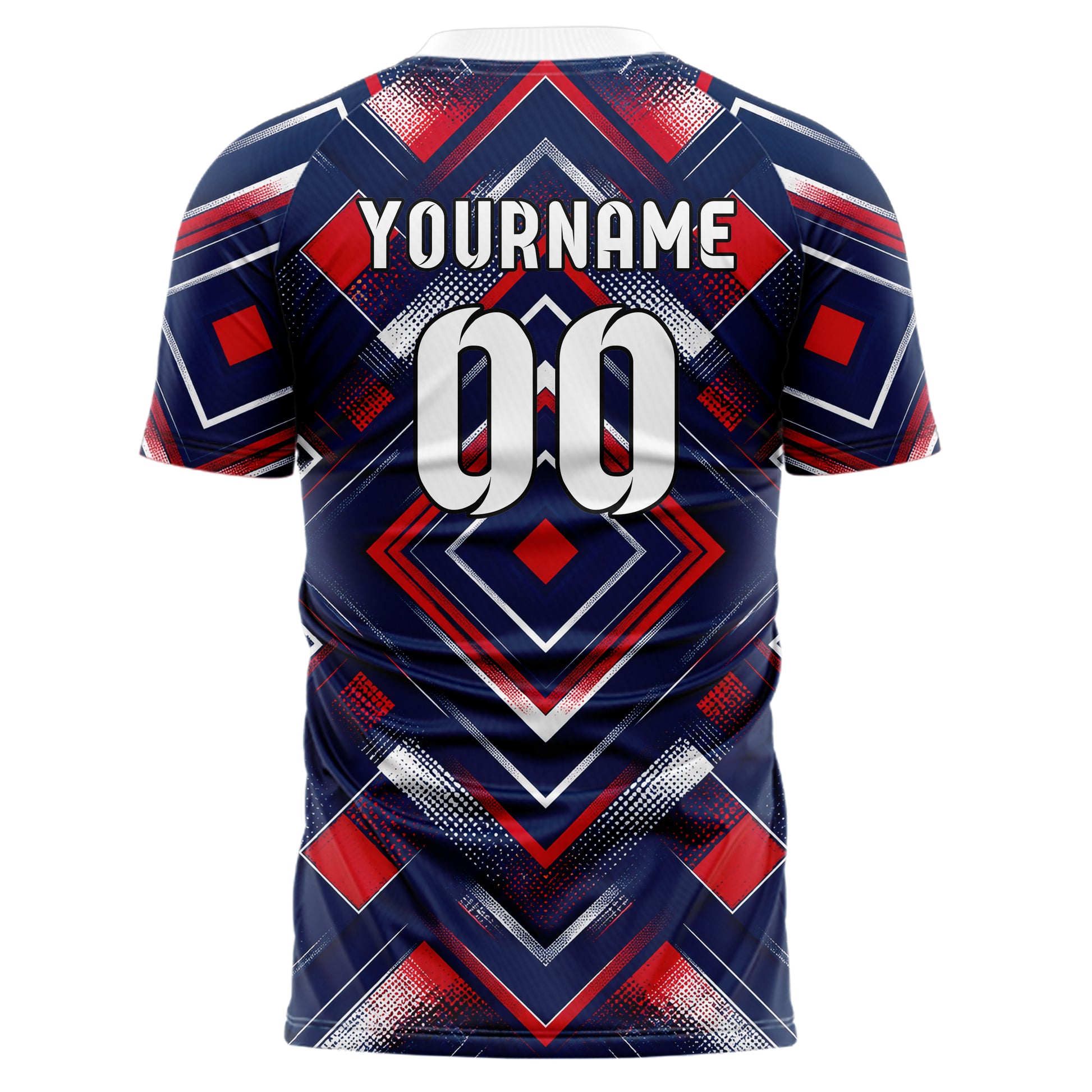 Marineblau klassisches Rauten Layered 3D Rhombus Design 01-0395 individuelles Fußballtrikot back