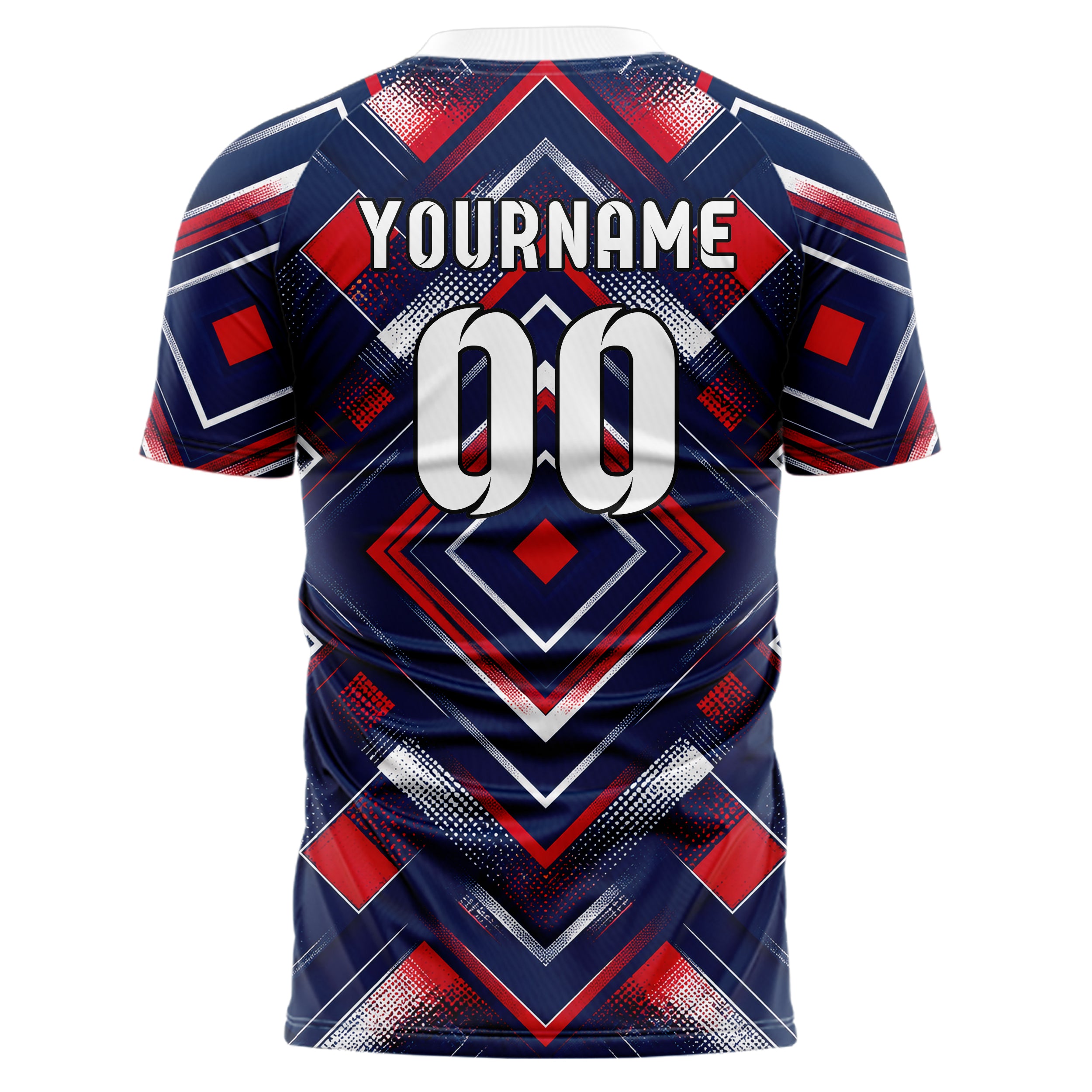 Marineblau klassisches Rauten Layered 3D Rhombus Design 01-0395 individuelles Fußballtrikot back