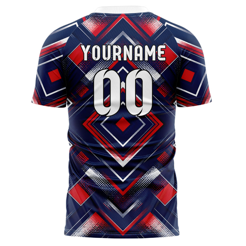 Marineblau klassisches Rauten Layered 3D Rhombus Design 01-0395 individuelles Fußballtrikot back