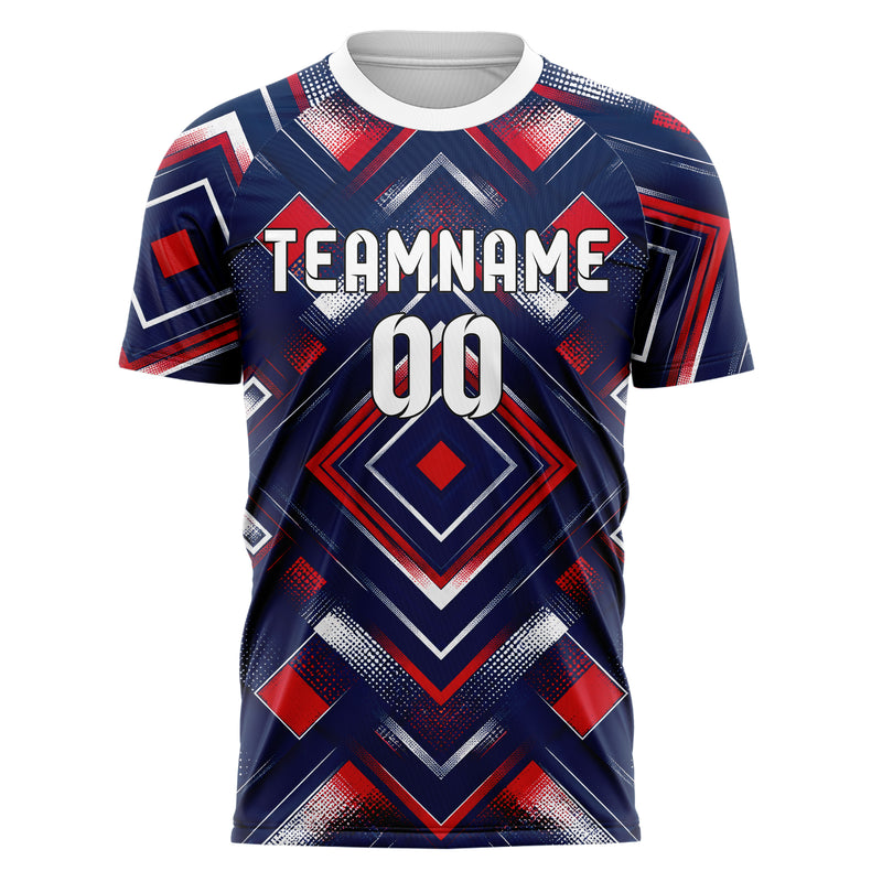 Marineblau klassisches Rauten Layered 3D Rhombus Design 01-0395 individuelles Fußballtrikot front