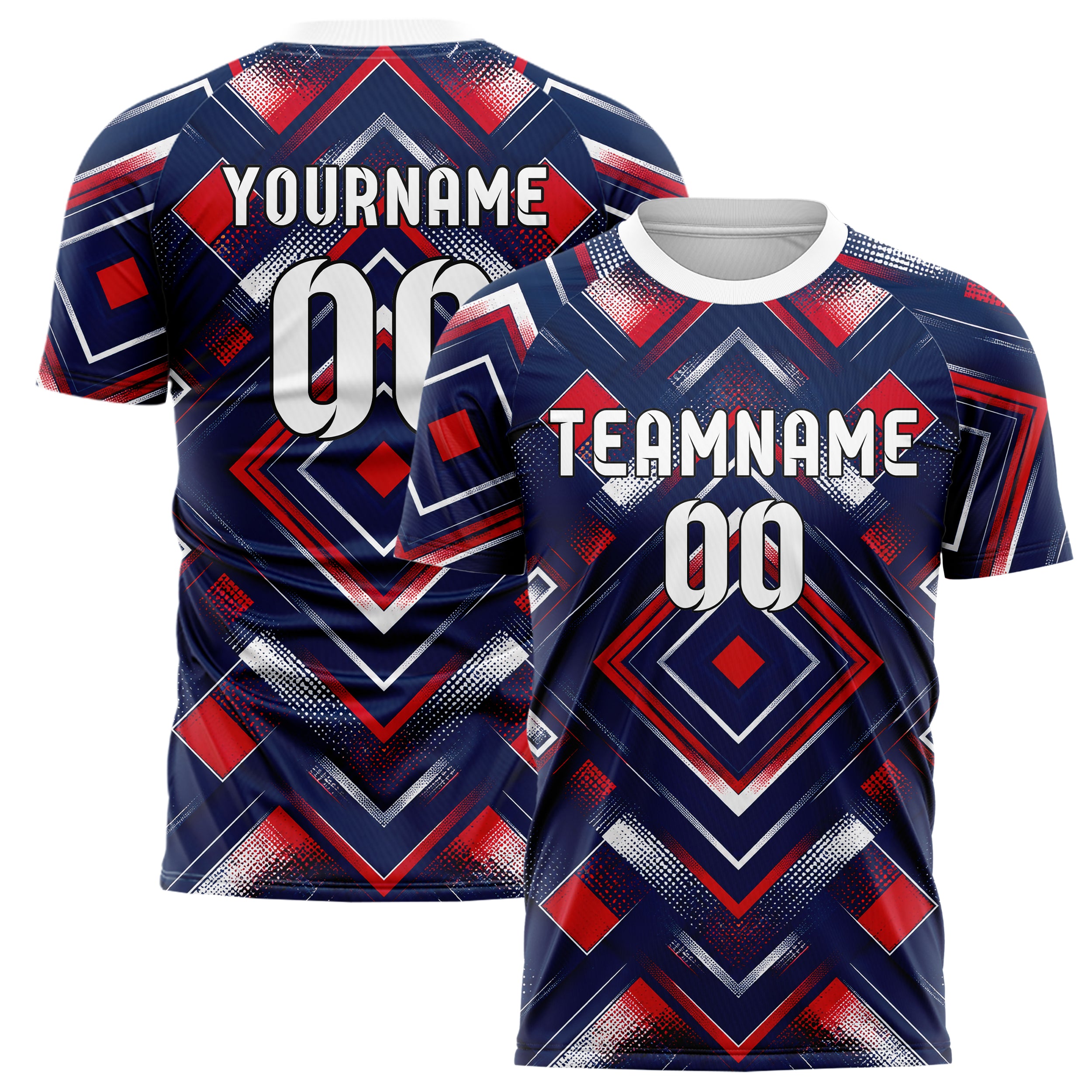Marineblau klassisches Rauten Layered 3D Rhombus Design 01-0395 individuelles Fußballtrikot main
