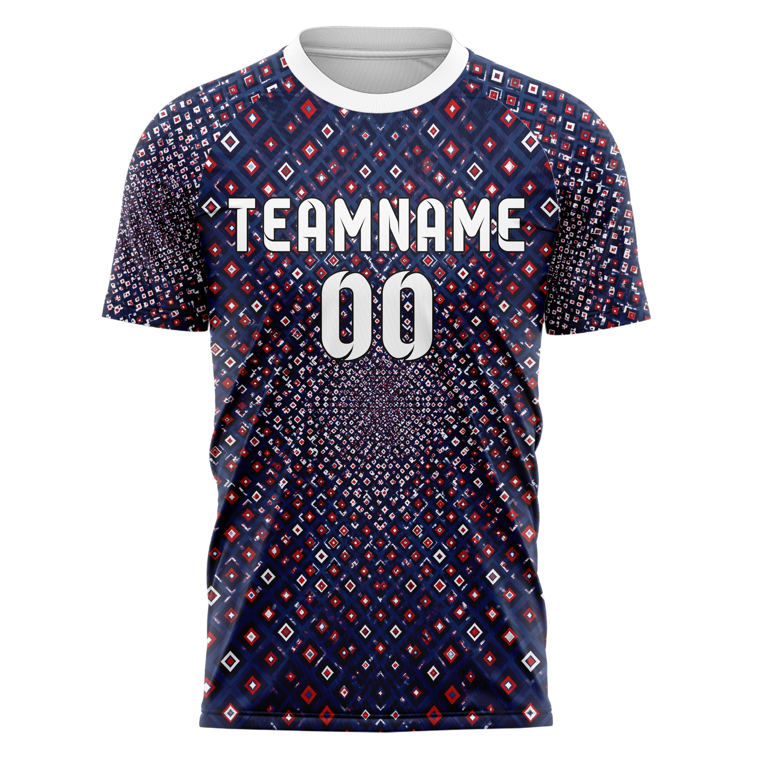 Marineblau klassisches Rauten Micro to Macro Gradient Design 01-0020 individuelles Fußballtrikot front