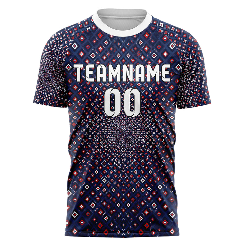 Marineblau klassisches Rauten Micro to Macro Gradient Design 01-0020 individuelles Fußballtrikot front