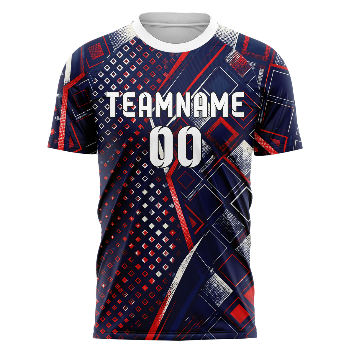 Marineblau klassisches Rauten Micro to Macro Gradient Design 01-0164 individuelles Fußballtrikot front