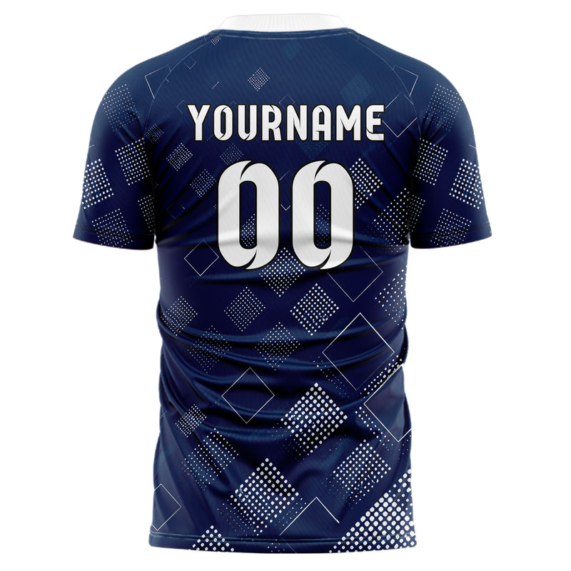 Marineblau klassisches Rauten Micro to Macro Gradient Design 01-0340 individuelles Fußballtrikot back