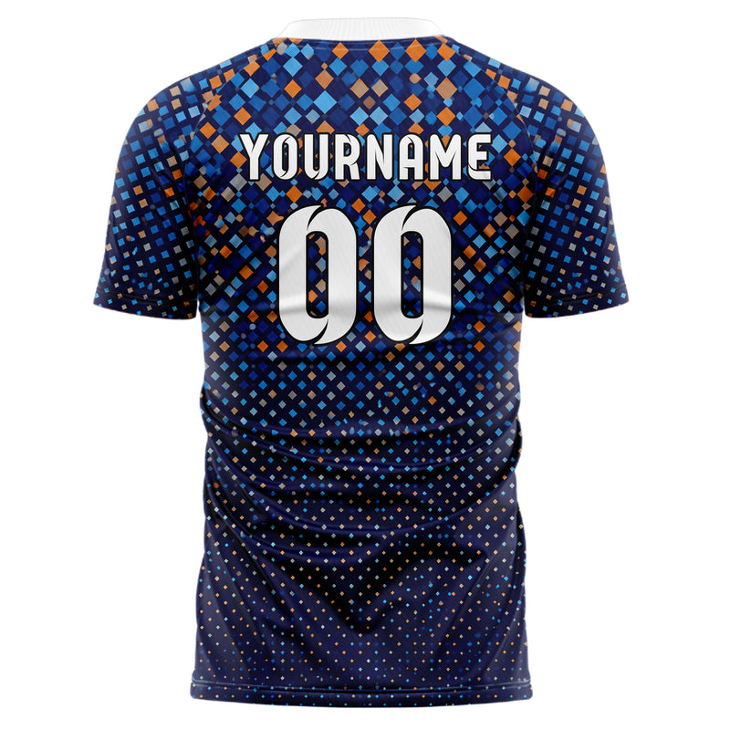 Marineblau lebendiges Rauten Square Grid Design 01-0453 individuelles Fußballtrikot back