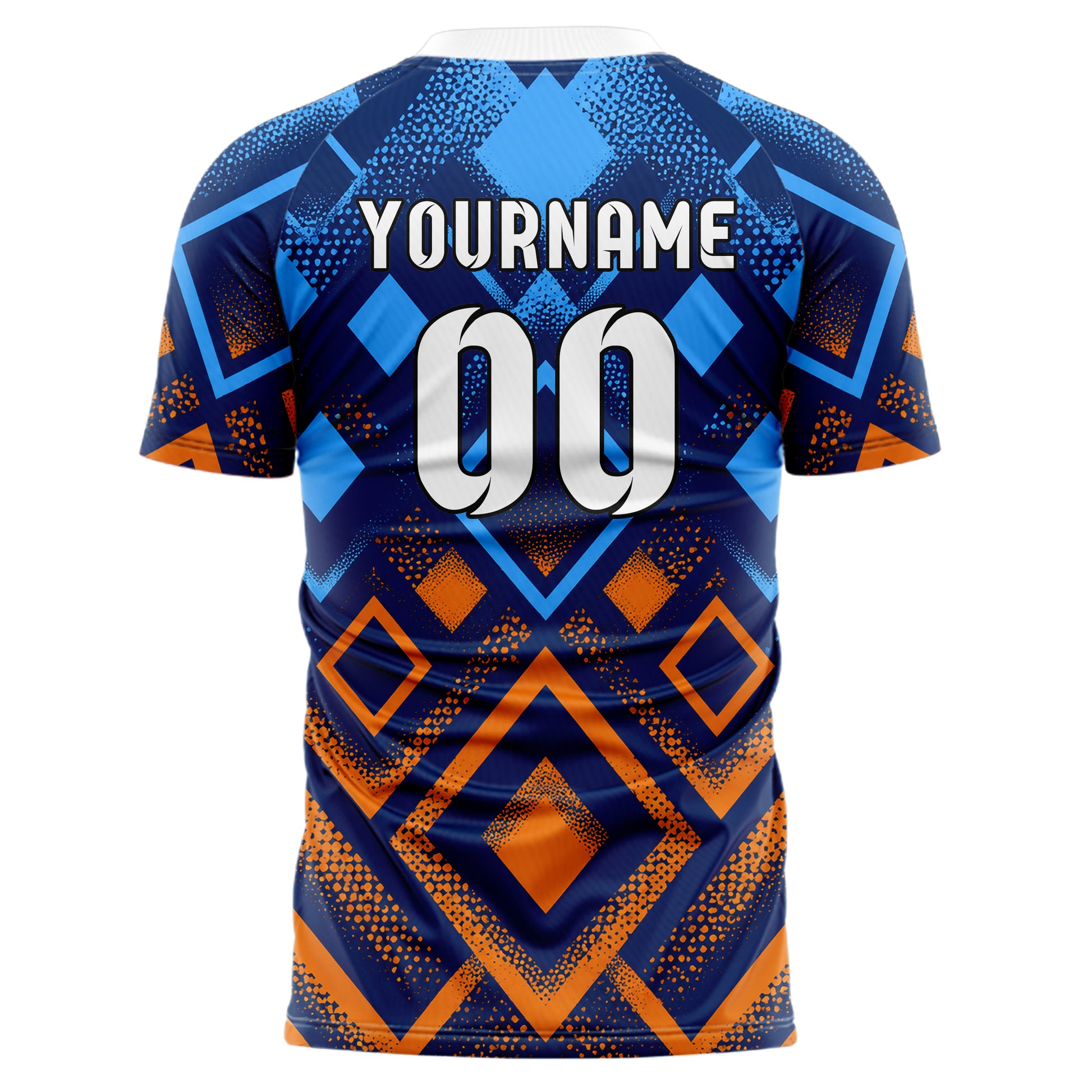 Marineblau lebendiges Rauten radialer Center Fade Design 01-0057 individuelles Fußballtrikot back