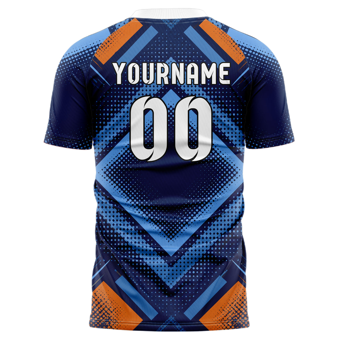 Marineblau lebendiges Rauten radialer Center Fade Design 01-0489 individuelles Fußballtrikot back