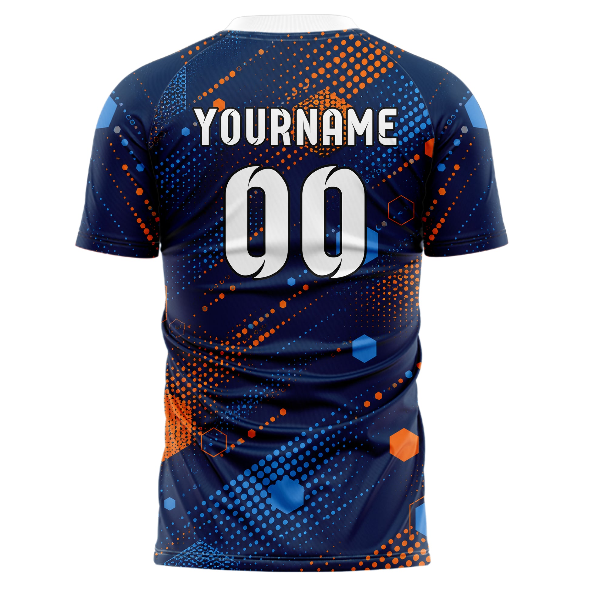 Marineblau lebendiges Rauten hexagonale Panels Design 01-0246 individuelles Fußballtrikot back