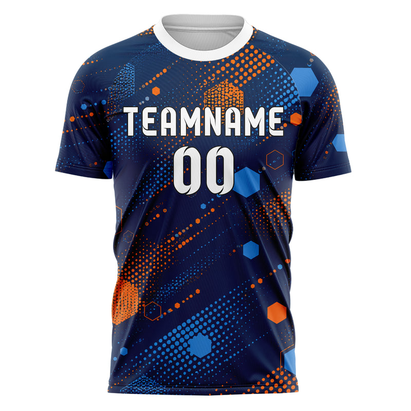 Marineblau lebendiges Rauten hexagonale Panels Design 01-0246 individuelles Fußballtrikot front