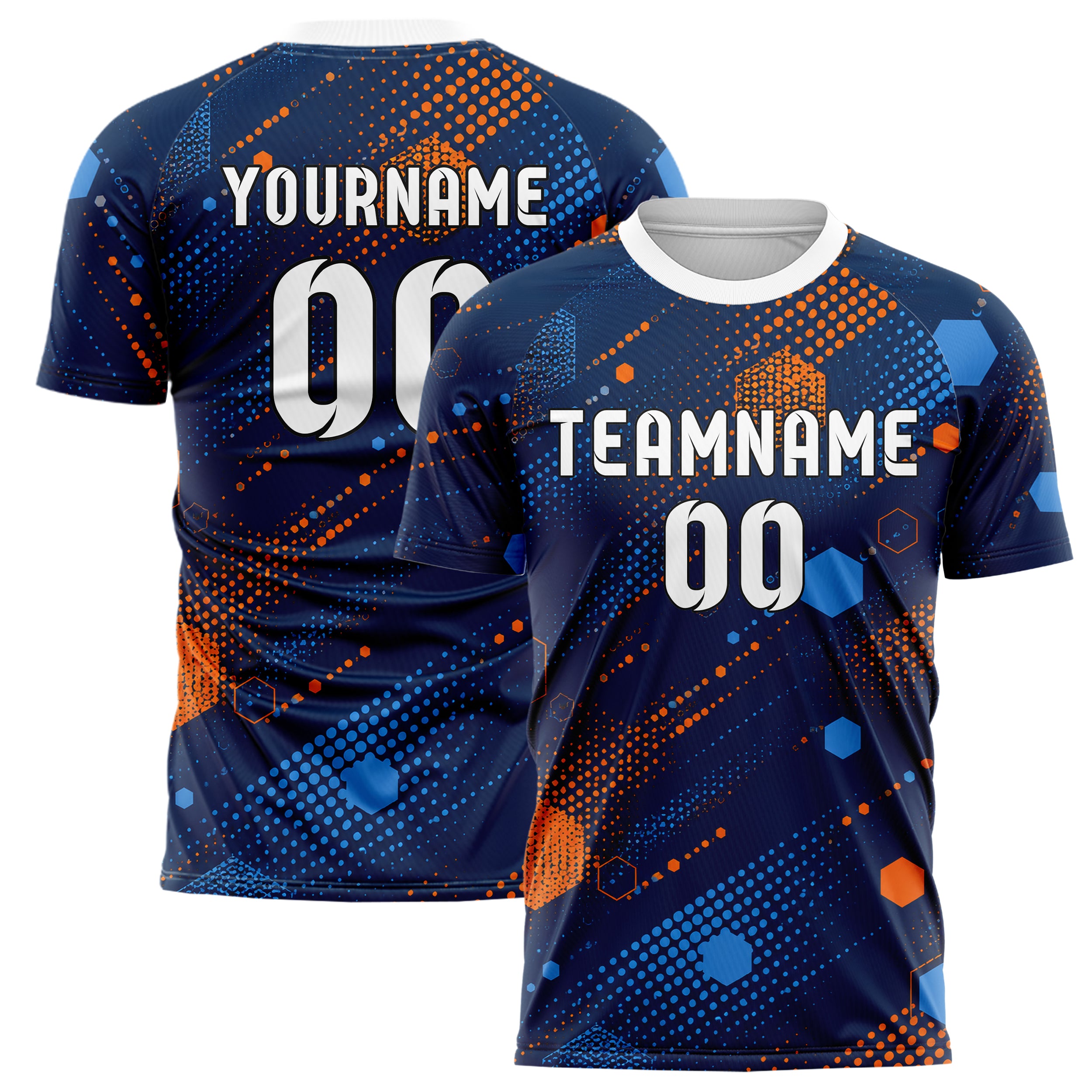 Marineblau lebendiges Rauten hexagonale Panels Design 01-0246 individuelles Fußballtrikot main