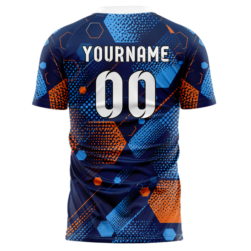 Marineblau lebendiges Rauten hexagonale Panels Design 01-0462 individuelles Fußballtrikot back