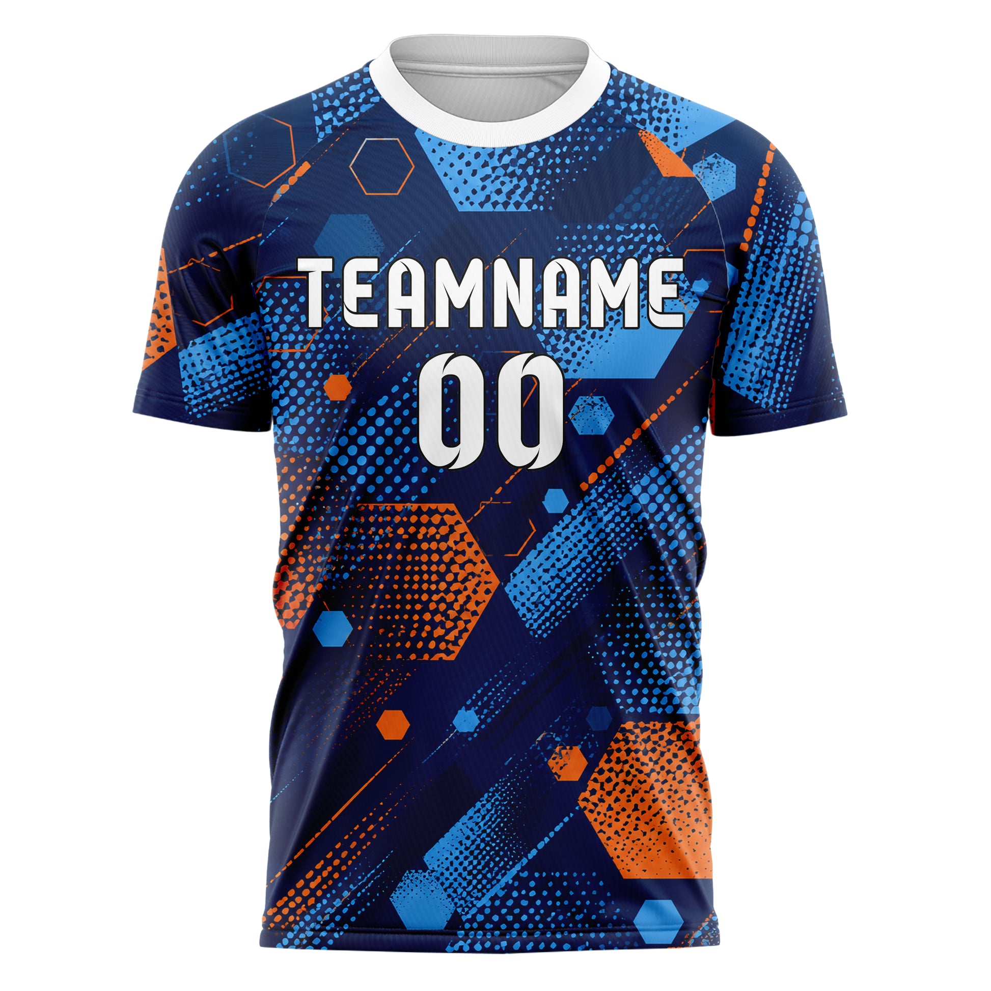 Marineblau lebendiges Rauten hexagonale Panels Design 01-0462 individuelles Fußballtrikot front