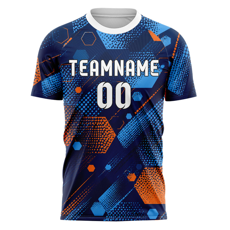 Marineblau lebendiges Rauten hexagonale Panels Design 01-0462 individuelles Fußballtrikot front