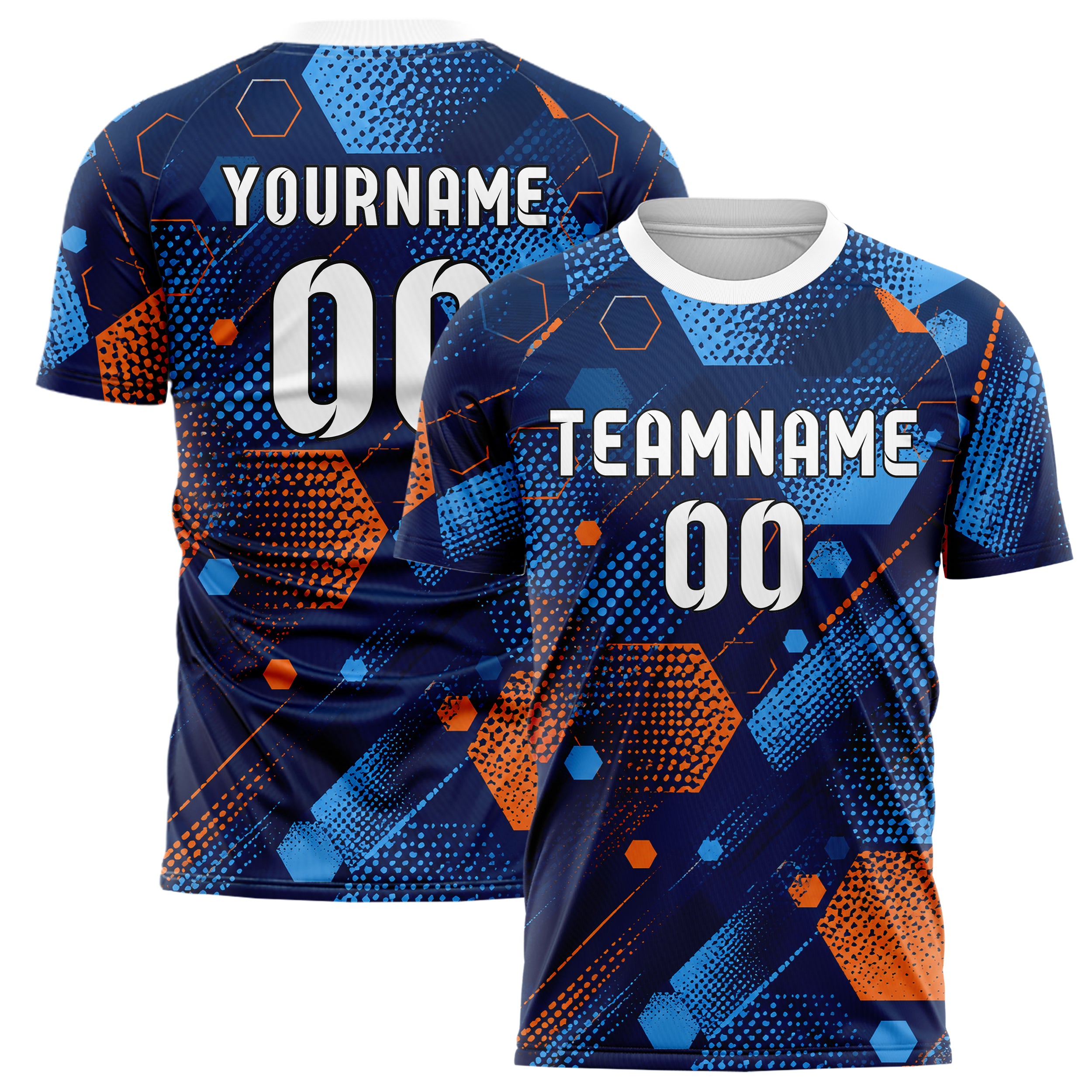 Marineblau lebendiges Rauten hexagonale Panels Design 01-0462 individuelles Fußballtrikot main