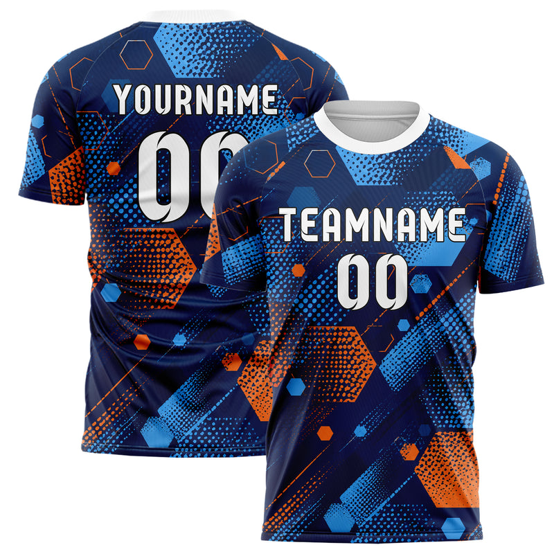 Marineblau lebendiges Rauten hexagonale Panels Design 01-0462 individuelles Fußballtrikot main