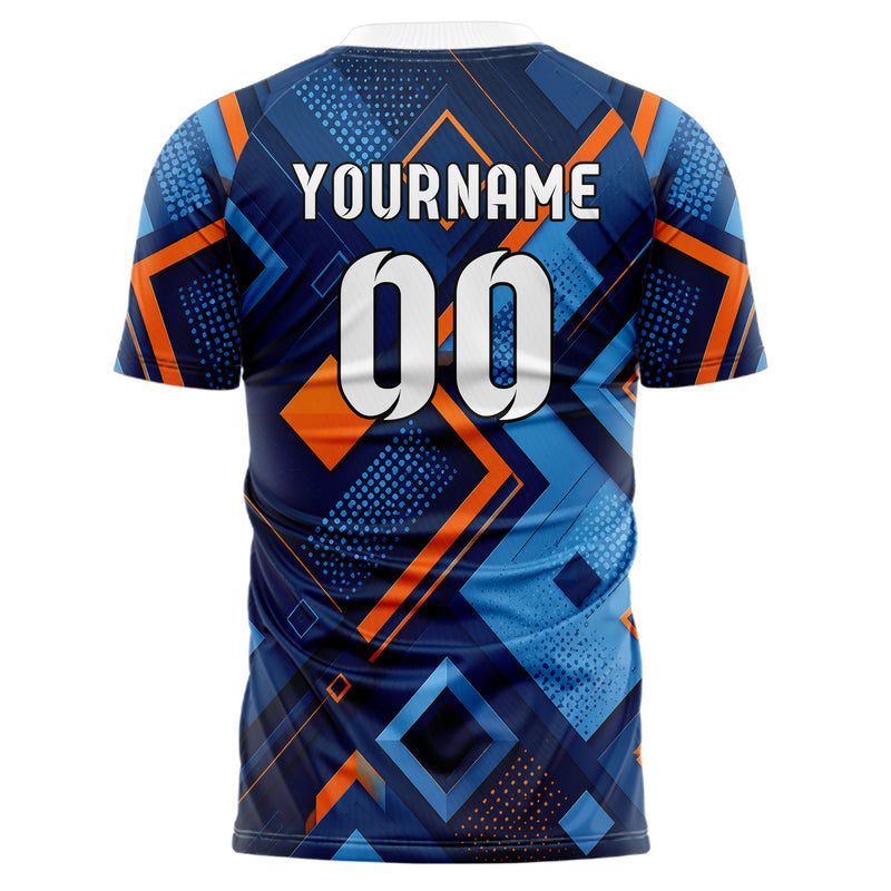 Marineblau lebendiges Rauten Layered 3D Rhombus Design 01-0387 individuelles Fußballtrikot back