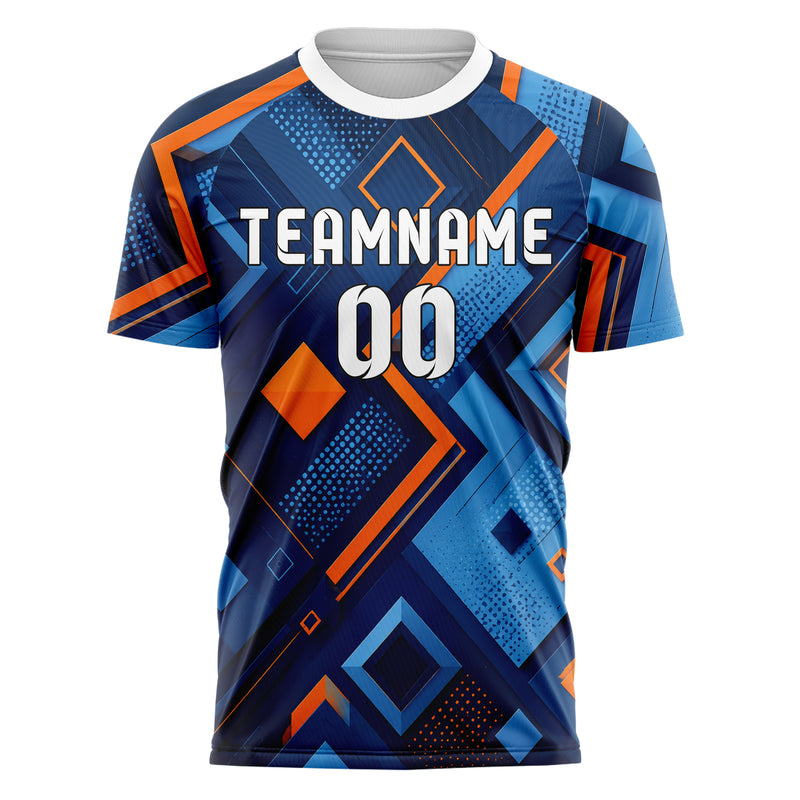 Marineblau lebendiges Rauten Layered 3D Rhombus Design 01-0387 individuelles Fußballtrikot front