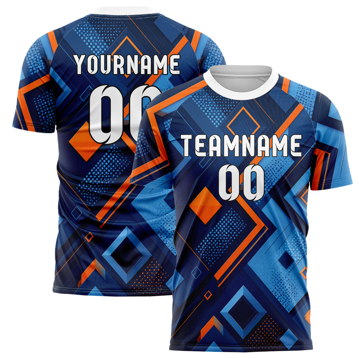 Marineblau lebendiges Rauten Layered 3D Rhombus Design 01-0387 individuelles Fußballtrikot main