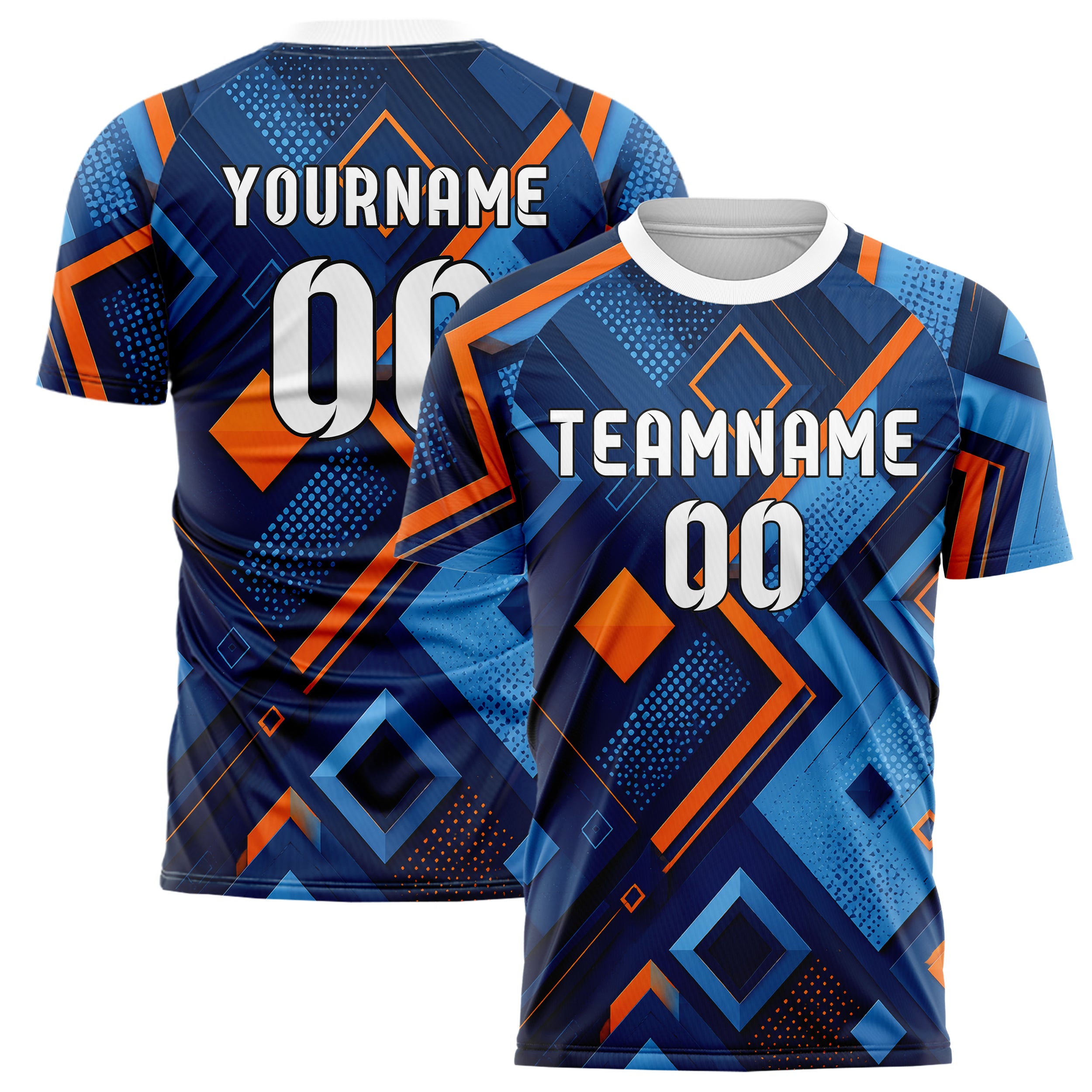 Marineblau lebendiges Rauten Layered 3D Rhombus Design 01-0387 individuelles Fußballtrikot main