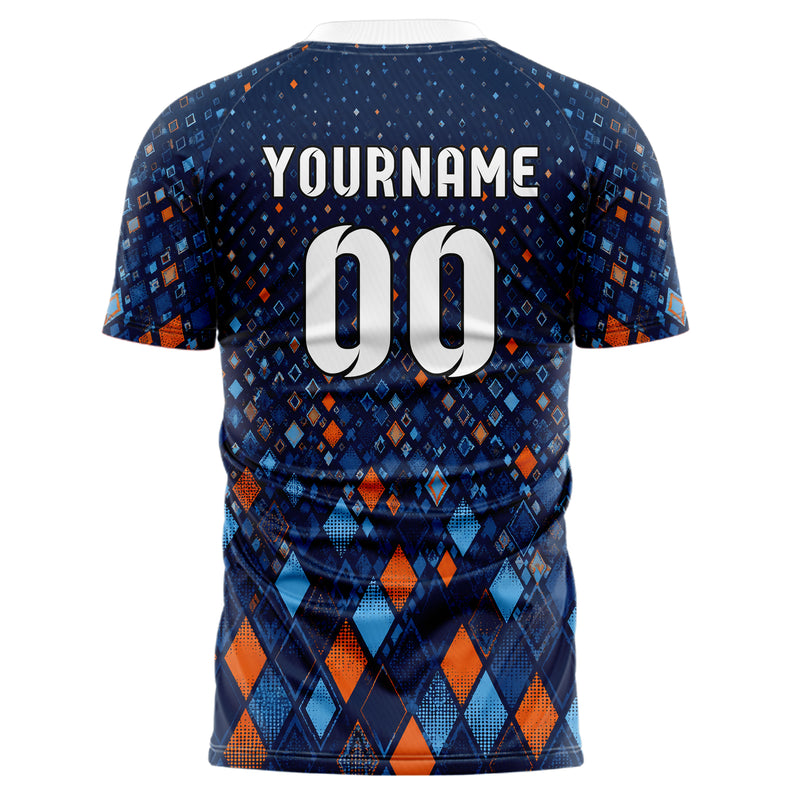 Marineblau lebendiges Rauten Micro to Macro Gradient Design 01-0012 individuelles Fußballtrikot back