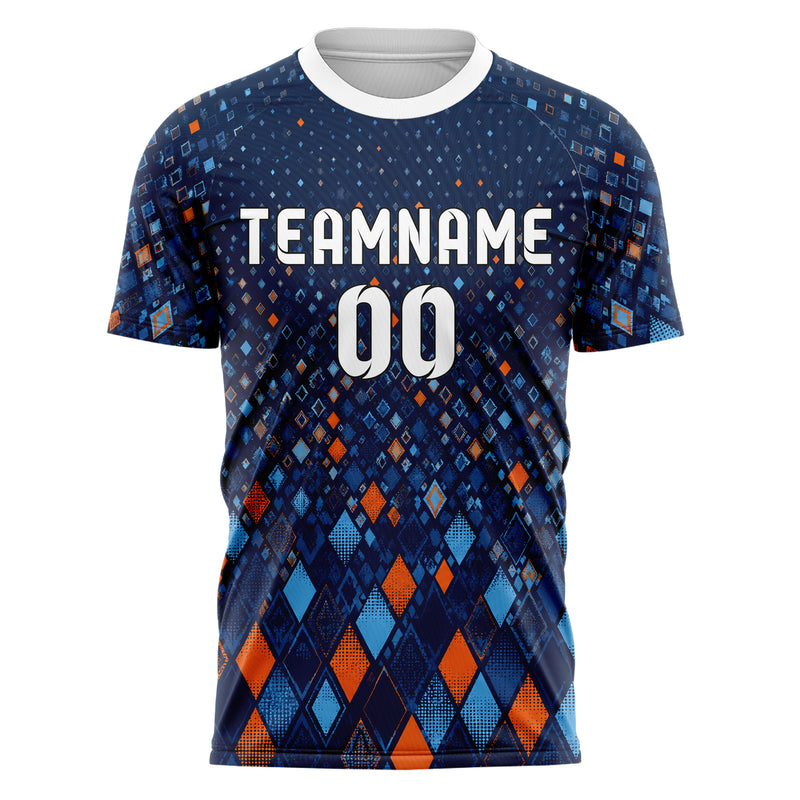 Marineblau lebendiges Rauten Micro to Macro Gradient Design 01-0012 individuelles Fußballtrikot front