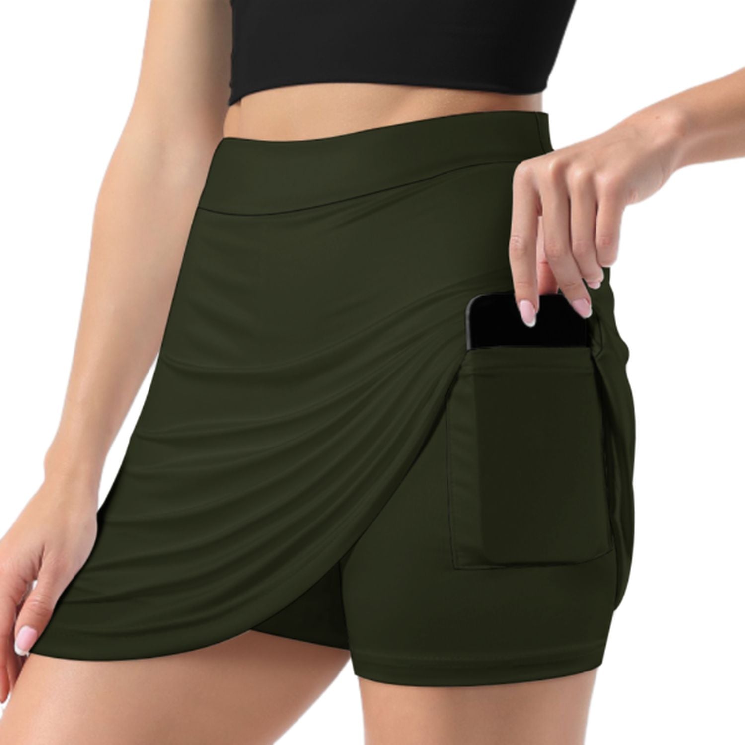 Maßgeschneidertes Dunkles Oliv Grau A-Linien Skort