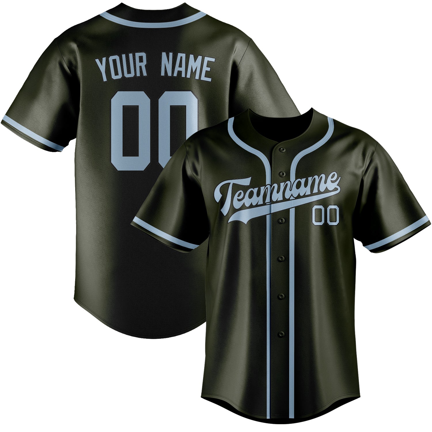 Benutzerdefiniertes Professionelles Dunkles Oliv Hellblau Baseballtrikot
