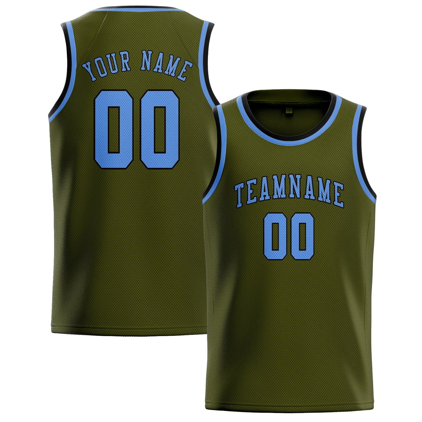 Benutzerdefiniertes Professionelles Dunkles Oliv Hellblau Basketballtrikot