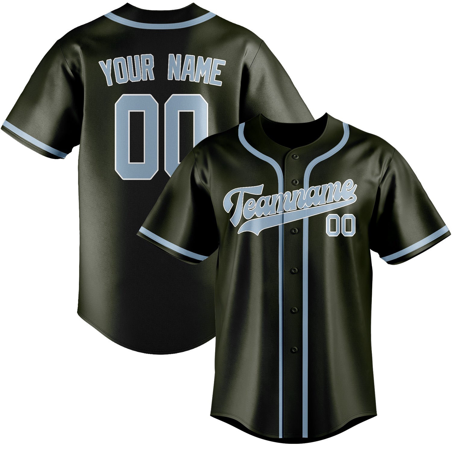 Benutzerdefiniertes Professionelles Dunkles Oliv Hellblau Baseballtrikot