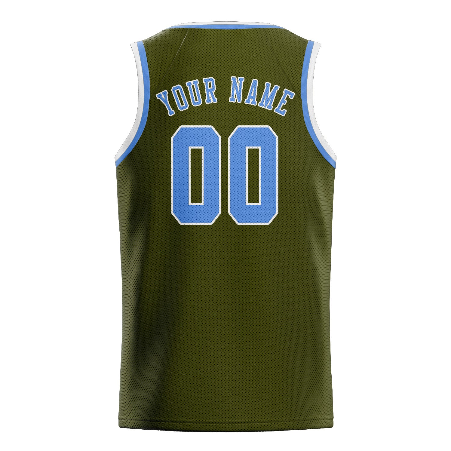 Benutzerdefiniertes Professionelles Dunkles Oliv Hellblau Basketballtrikot