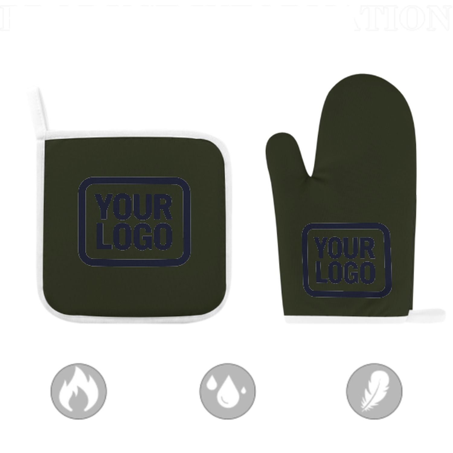 Maßgeschneidertes Dunkles Oliv  Stahlblau Topfhandschuh Set – 2-teilig