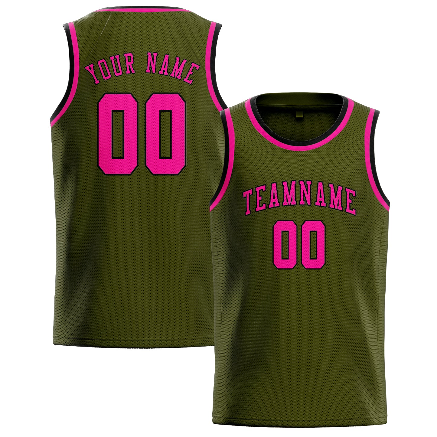 Benutzerdefiniertes Professionelles Dunkles Oliv Rosarot Basketballtrikot