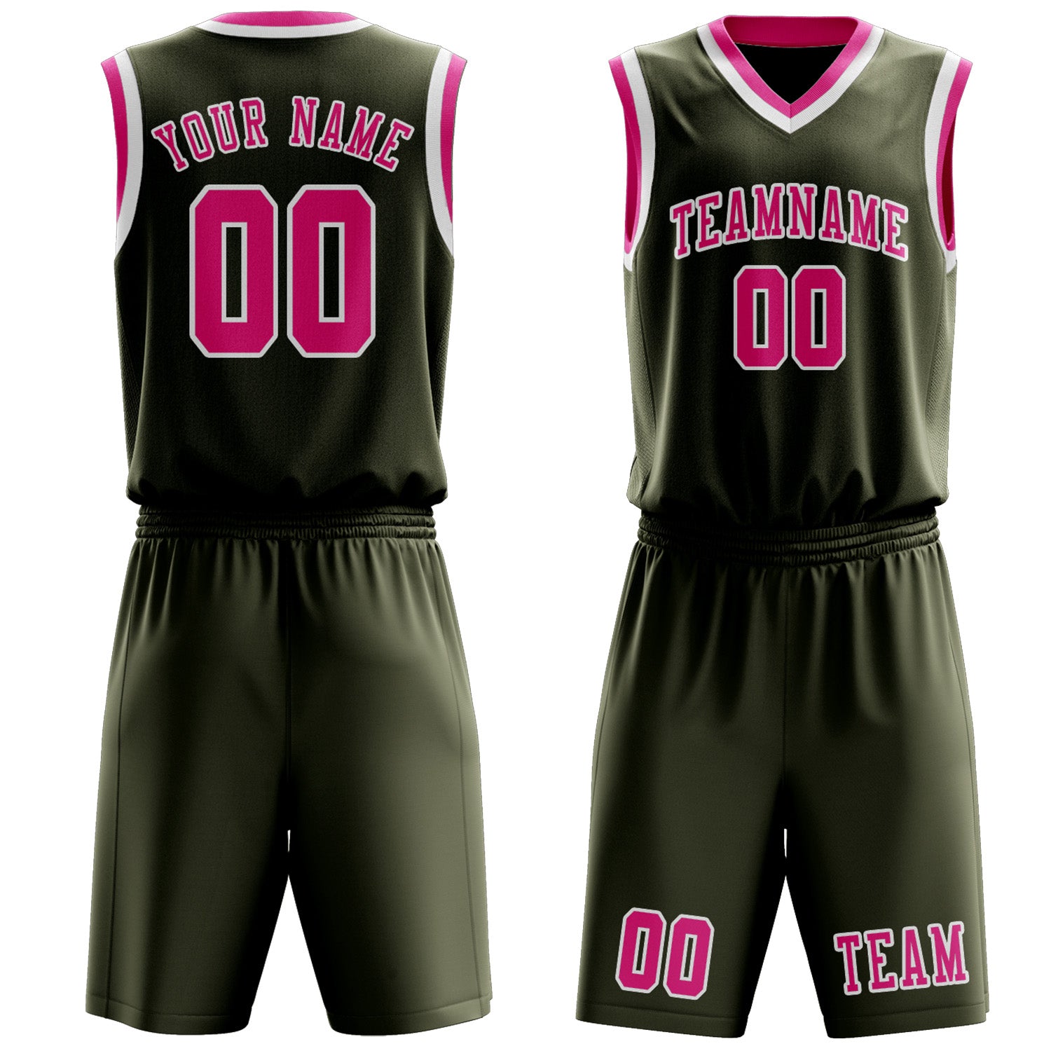 Benutzerdefiniertes Professionelles Dunkles Oliv Rosarot Basketballtrikot-Set