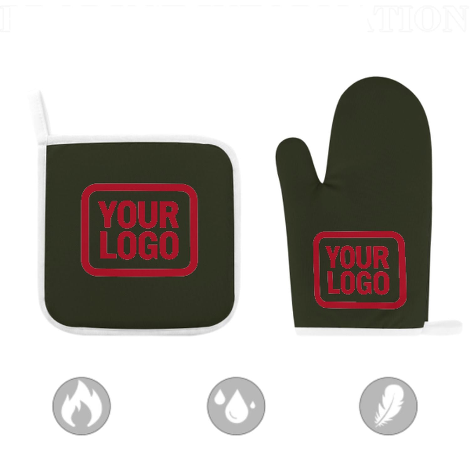Maßgeschneidertes Dunkles Oliv  Rot Topfhandschuh Set – 2-teilig