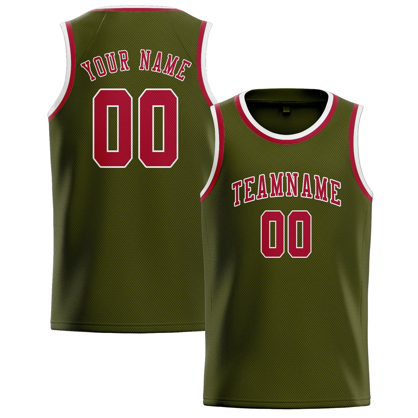 Benutzerdefiniertes Professionelles Dunkles Oliv Rot Basketballtrikot