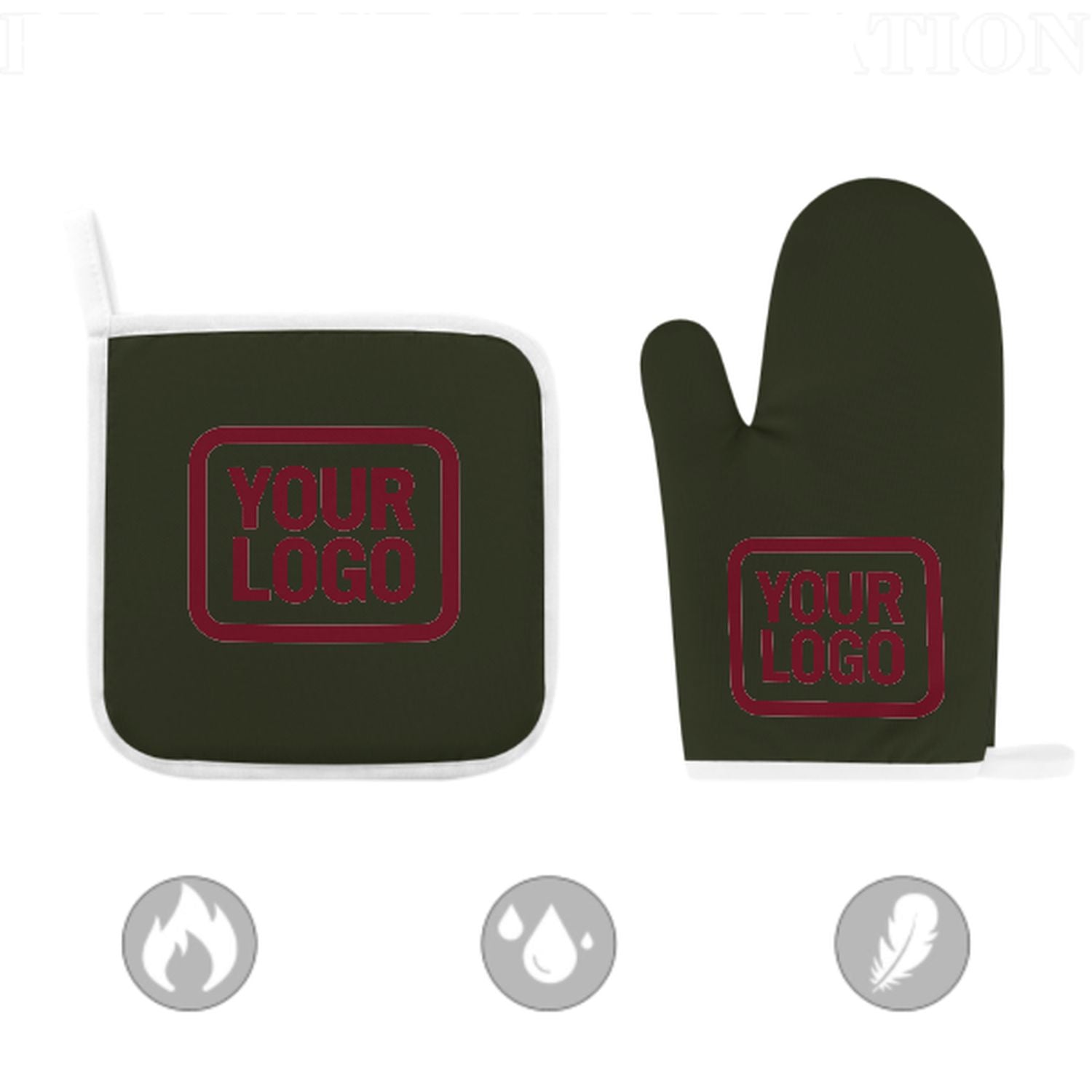 Maßgeschneidertes Dunkles Oliv  Karmesinrot Topfhandschuh Set – 2-teilig