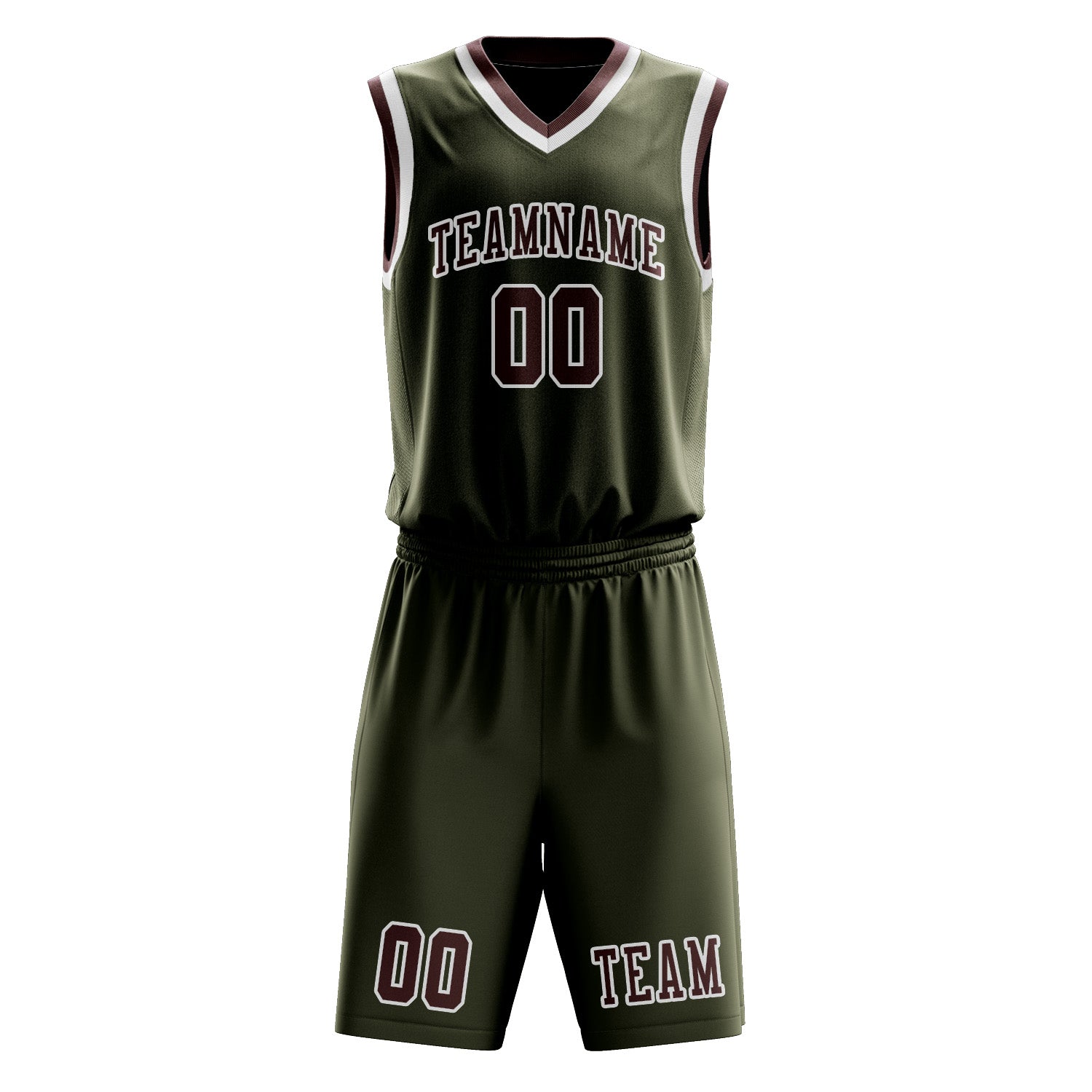 Benutzerdefiniertes Professionelles Dunkles Oliv Karmesinrot Basketballtrikot-Set