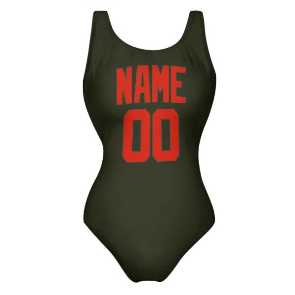 Maillot de bain sur mesure olive foncé orange rouge