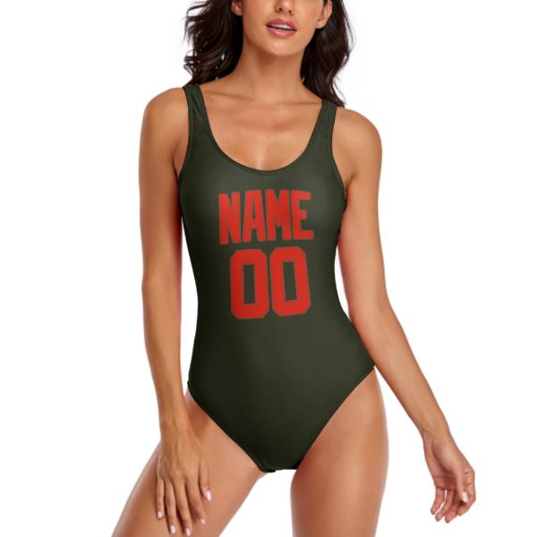 Maillot de bain sur mesure olive foncé orange rouge