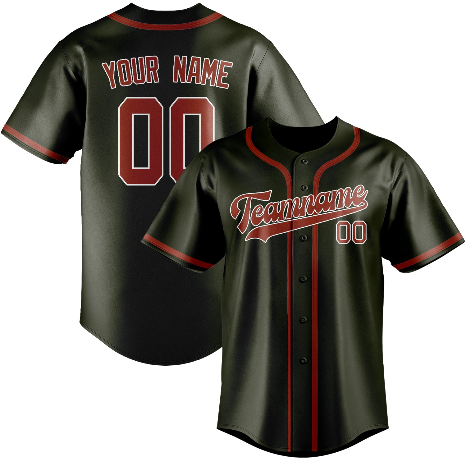 Benutzerdefiniertes Professionelles Dunkles Oliv Korallenrot Baseballtrikot