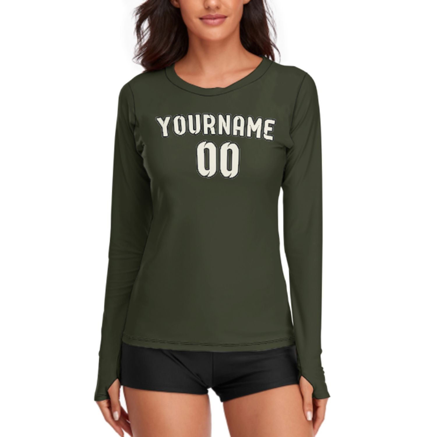 Maßgeschneidertes Dunkles Oliv Beige Damen Langarmshirt